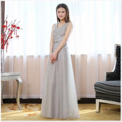 Sexy A-line Deep V Neck Tulle Evening Dress Y5538 main image 1