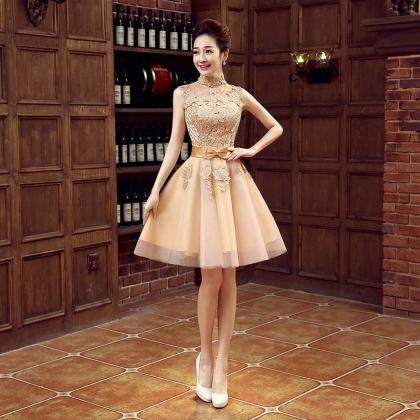 Mini Lace Prom Dress Customized Fashion O-neck..