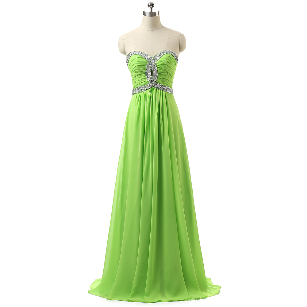 2016 In Stock Sweetheart Beading Pleat Prom Dress A-line Chiffon Lace-up Bridesmaid Dress