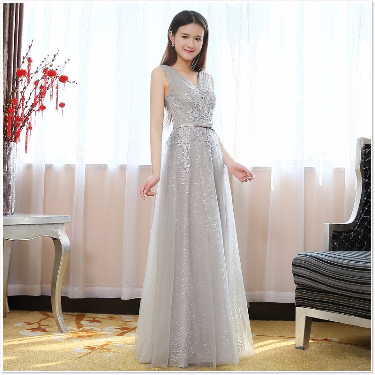 Sexy V-neck Tulle A-line Prom Dresses Evening Dresses main image 1