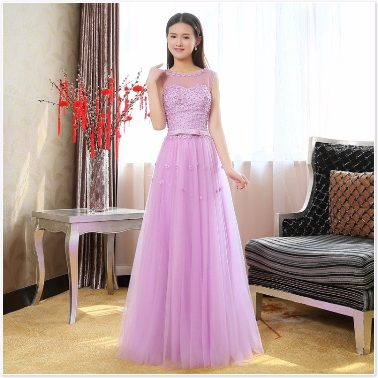 2016 Style Floor-length A-line Tulle Evening Dress Robe De Soiree Lace-up Back Beading Prom Dresses