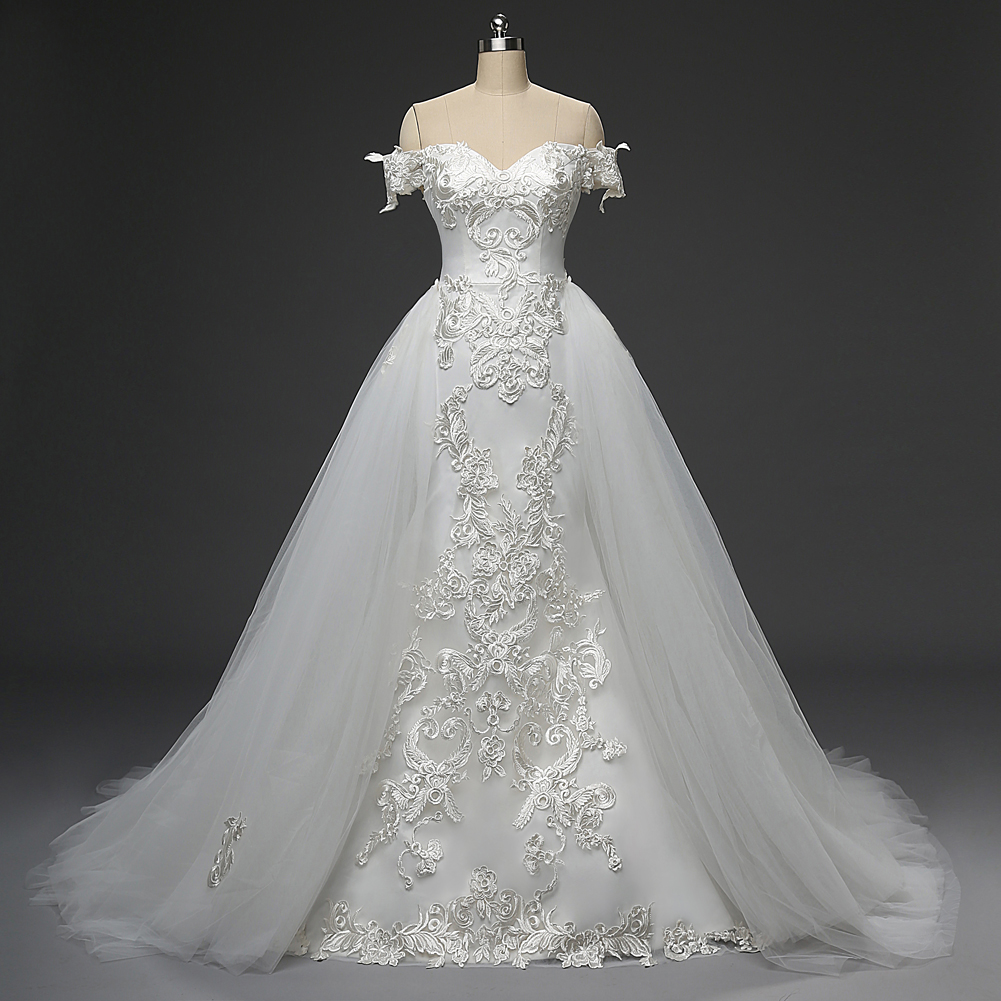 Appliques Wedding Dress Removeable Train Bridal Dresses Trumpet Mermaid Floor Length Wedding Gown